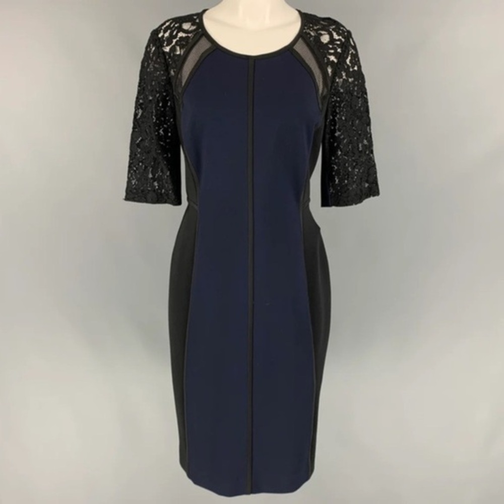 REBECCA TAYLOR Size 8 Black & Navy Rayon Blend Sheath Dress